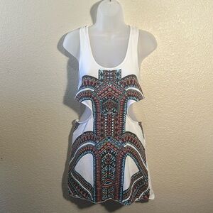 Gentle Fawn M tribal turquoise and muted red peek-a-boo swim coverup sexy club